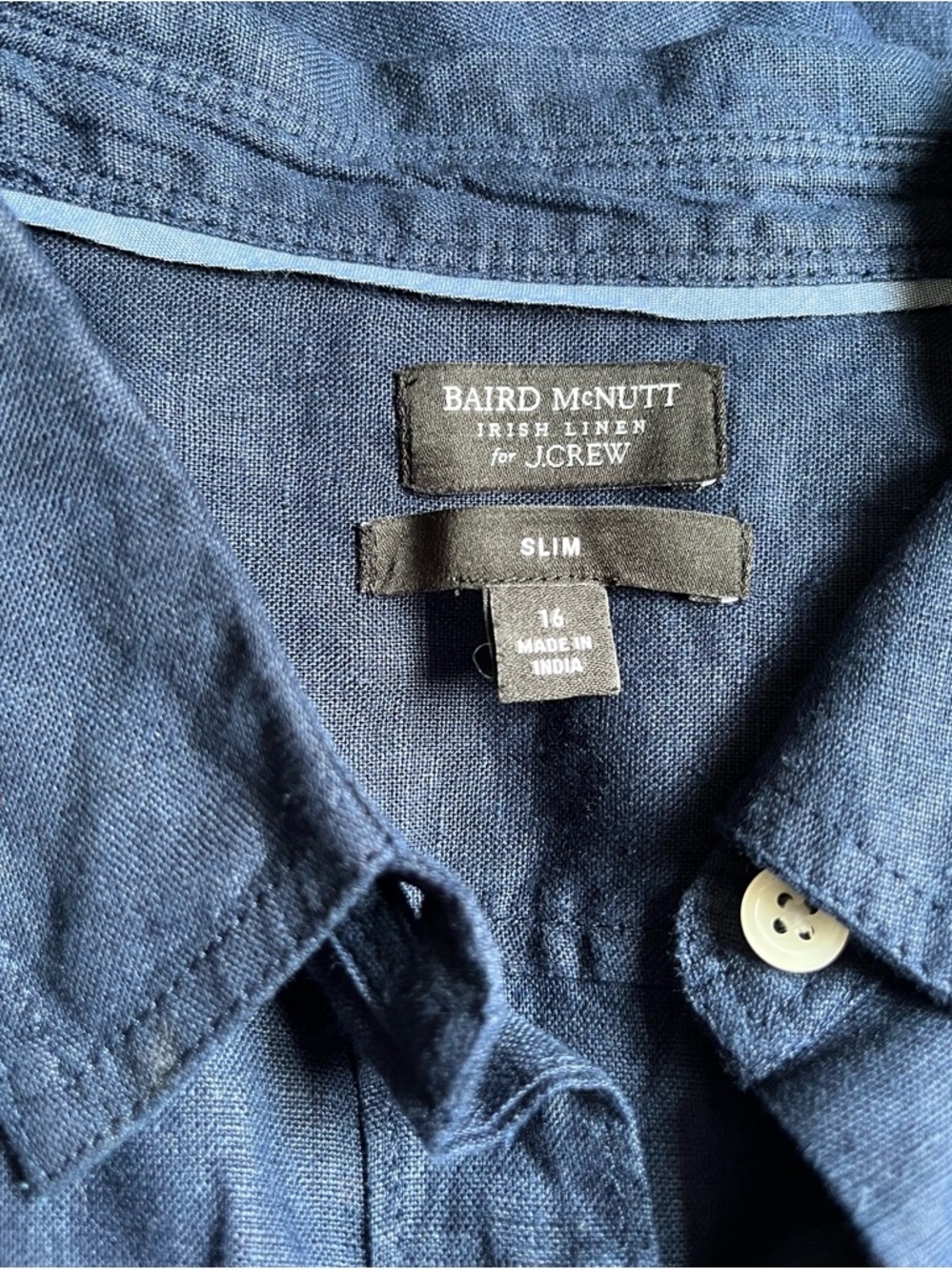 NWOT J CREW BAIRD McNutt Irish Linen Navy L/S Shirt 16 - Picture 6 of 7